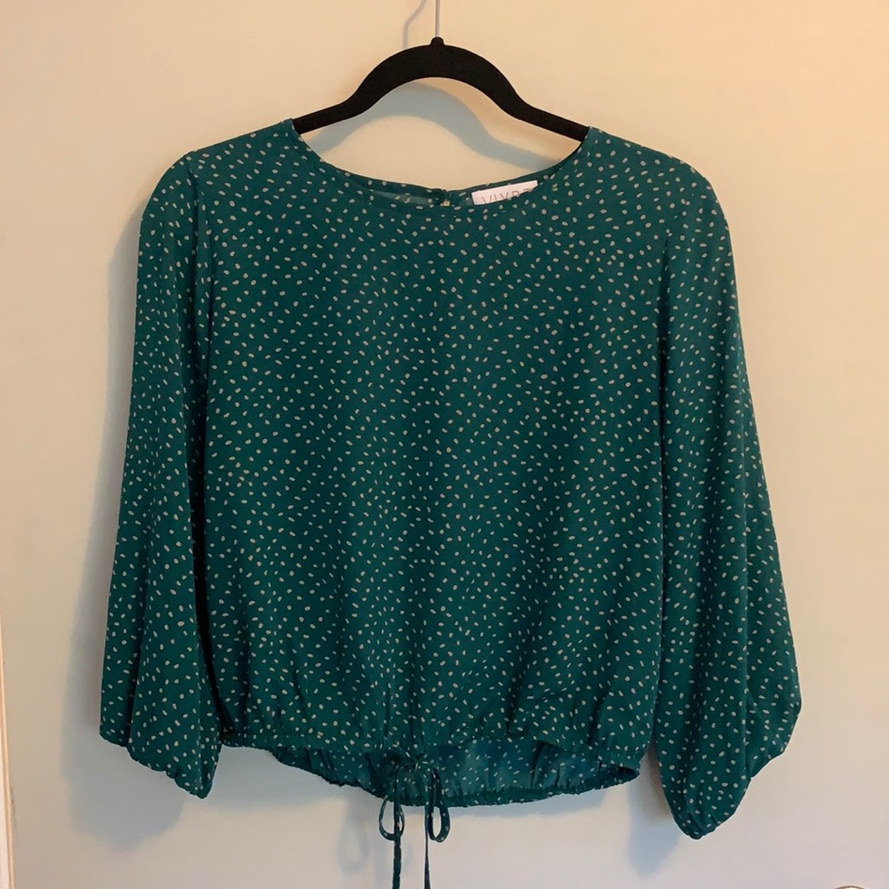 Green blouse with cute tie in front and peekaboo back